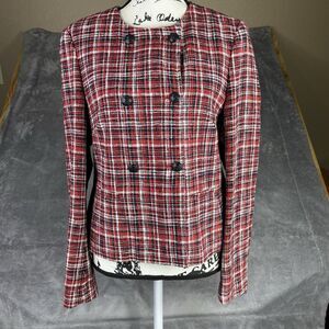 Brooks Brothers Blazer  Women's 12 Tweed Red‎ Double Breasted Plaid Italy Career
